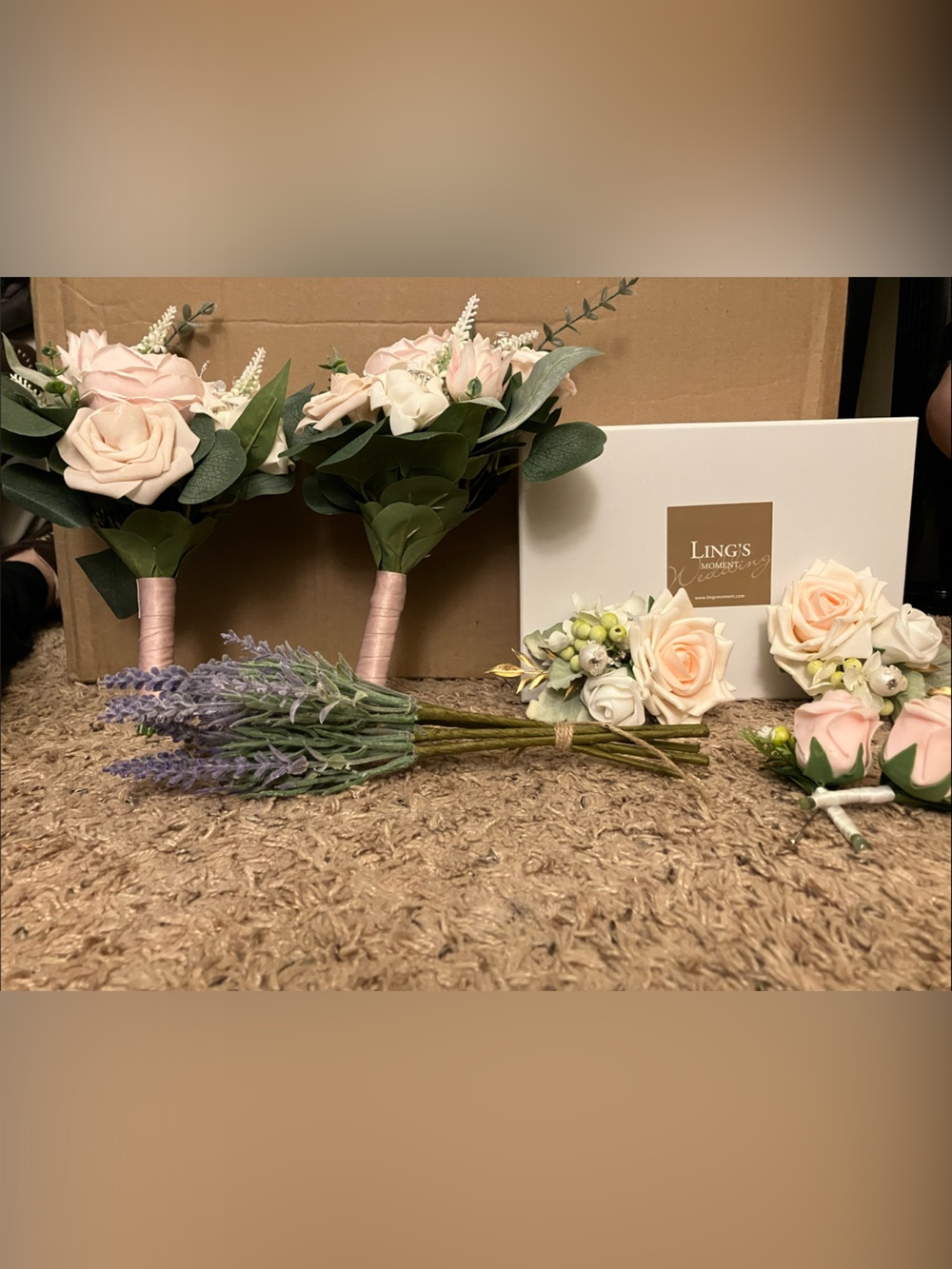 Blush Pink Rose and Lavender Artificial Bouquet Set
